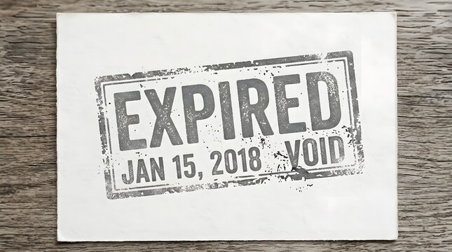 Expired void rubber stamp on white paper over wood background