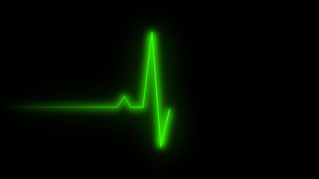 Cardiograph recording pulse featuring heartbeat flatline on black background. 4k animation