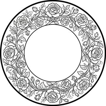 Circular floral frame with roses