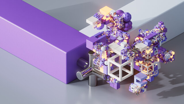 Abstract Purple Modular Structure with Intricate Geometric Details