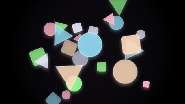 Abstract floating geometric shapes motion background with soft glow