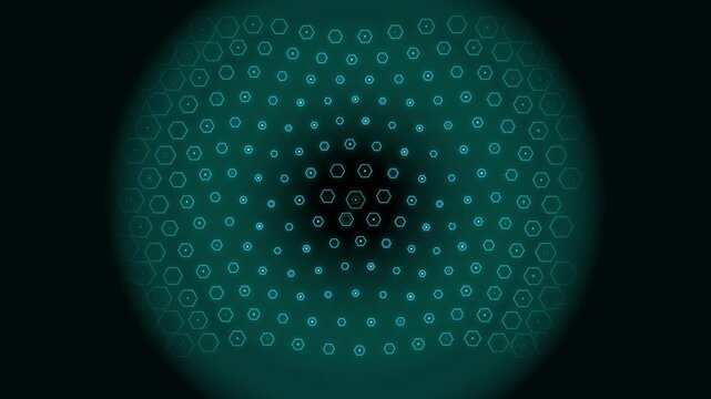 Abstract hexagon grid motion background with pulsing teal light effects
