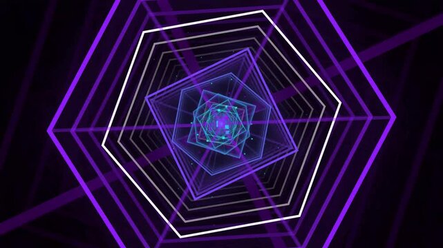 Neon hexagon tunnel motion background pulsing cyberpunk geometric abstract