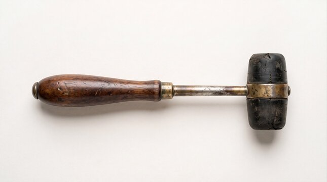 Vintage Rubber Mallet with Wooden Handle on White Background
