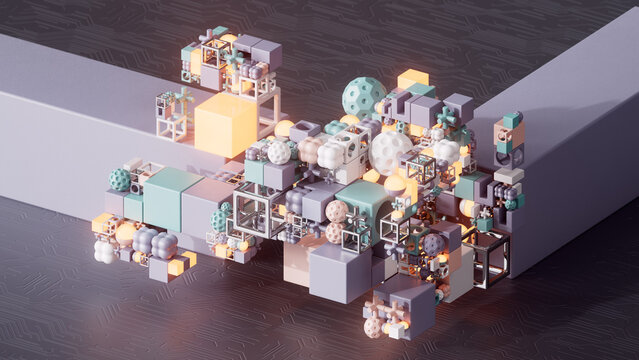Abstract Mint and Gray Modular Network with Geometric Forms