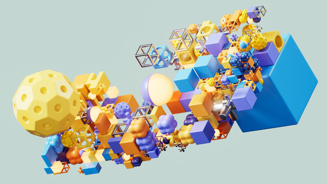 Abstract Blue and Yellow Floating Modular Structure