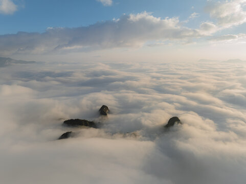 Rocky Mountain Peaks Emerging Through a Sea of Mist
