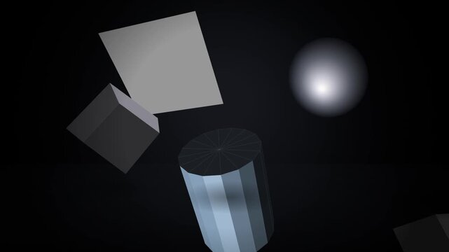 Abstract 3 d geometric shapes floating in dark space motion background