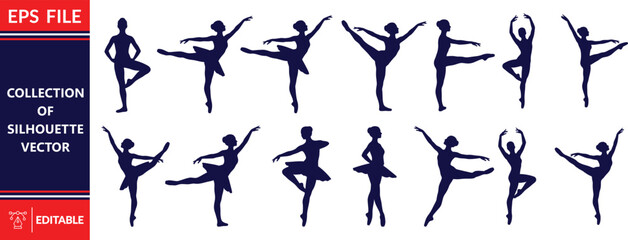 Collection of silhouette vector illustrations of ballerina dancing ballet isolated on white background © designer