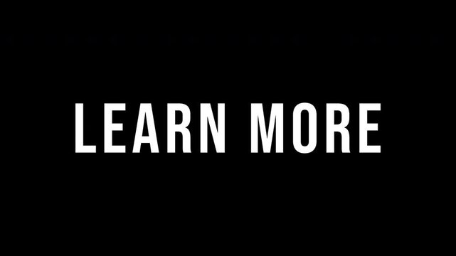 learn more text typography animation on transparent background, 4k video