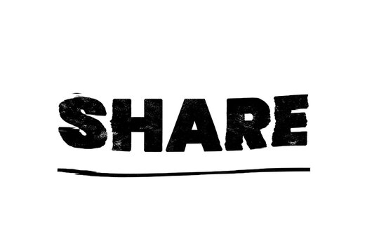 Black share text brush stamp isolated on transparent background cutout PNG vector graphic element
