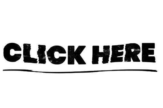 Click Here black text sign with line isolated on transparent background cutout PNG