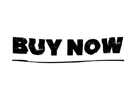 Buy Now text stamp black ink grunge style isolated on transparent background cutout PNG