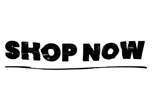 Shop Now black grunge text inscription with underline isolated on transparent background