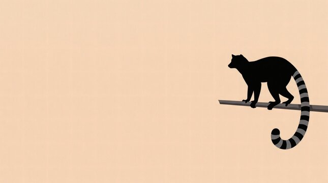 Silhouette of ring-tailed lemur on warm cream background