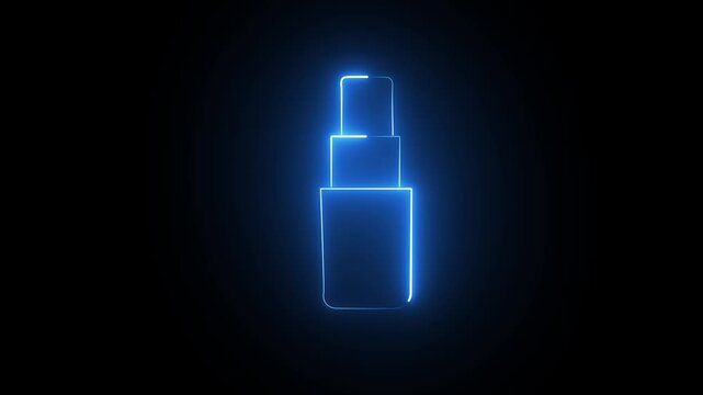 Glowing Blue Neon Lipstick Tube Icon Animation on Black Background