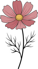 Fototapeta premium pink cosmos flower stem vector shape