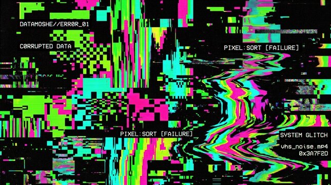 Abstract Digital Glitch Background with Corrupted Data and Neon Colors