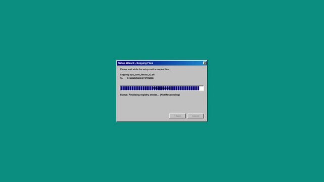 Retro Computer Setup Wizard Error: Data Corruption Critical Setup Error on Old Operating System UI