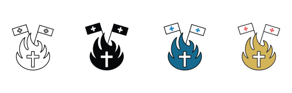 Holy war icon set, multiple style collection, religious conflict crusade history warfare faith ideology battle symbols