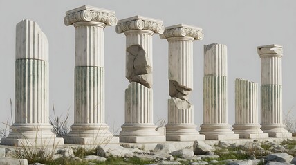 Obraz premium Set of ancient white classical columns in varying decay