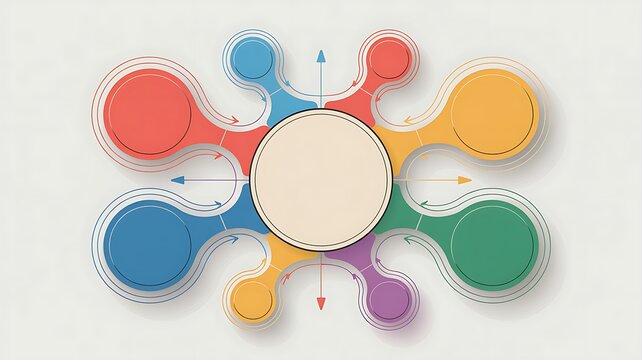 Abstract mind map infographic with central empty node and colorful connected circles


