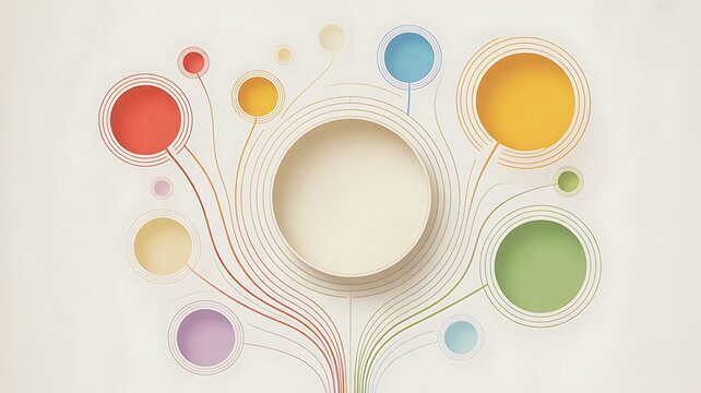 Abstract mind map infographic with central empty node and colorful connected circles


