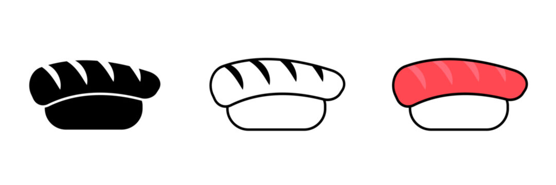 Maguro Sushi Icon Set Isolated on Transparent Background. Flat Japanese Tuna Food Symbol for Restaurant Menu, Mobile App, and Recipe Design. Vector Illustration