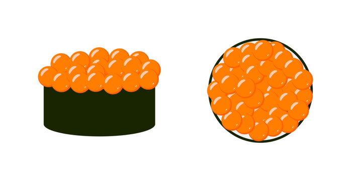 Ikura Sushi Roll Icon Set Isolated on Transparent Background. Flat Japanese Salmon Roe Food Symbol for Restaurant Menu, Recipe, and Mobile App Design. Vector Illustration