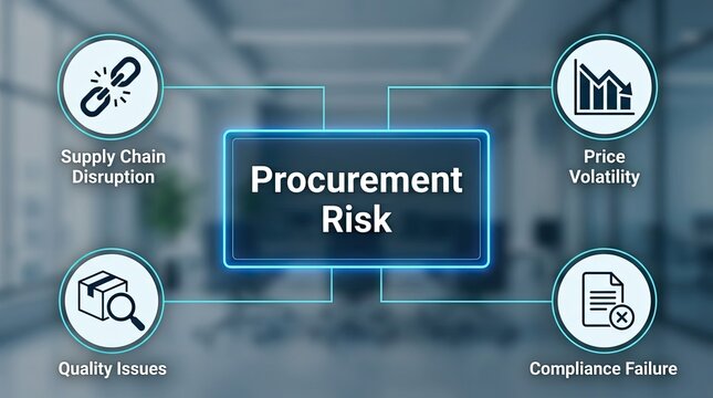 Conceptual graphic showing procurement risk factors including supply chain and quality issues