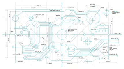 Obraz premium Futuristic Blue Circuit Board Schematic and Engineering Blueprint Background