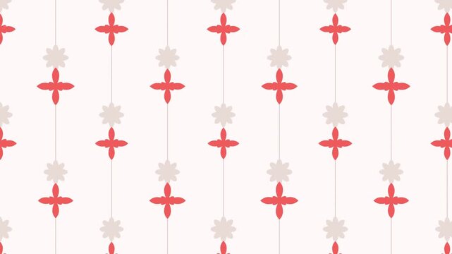 Seamless pattern featuring red floral ornaments and soft white flower blossoms on vertical hanging lines floral background red flowers ornamental design abstract floral hanging flowers