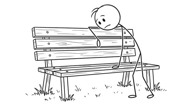 Cartoon person sleeping on park bench
