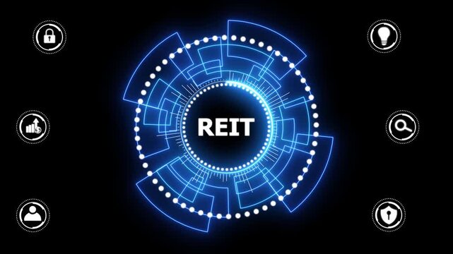REIT Real estate investment fund ETF Financial stock market. Business, technology, internet and networking concept .glowing animation.4k video.