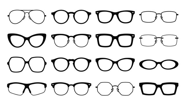 Set of various eyeglasses frames