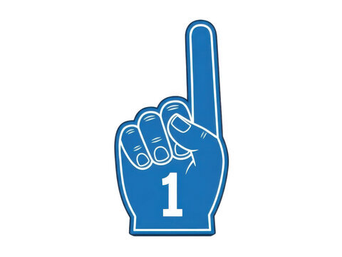Blue foam finger with number one sign for sports fans and champions isolated on transparent background