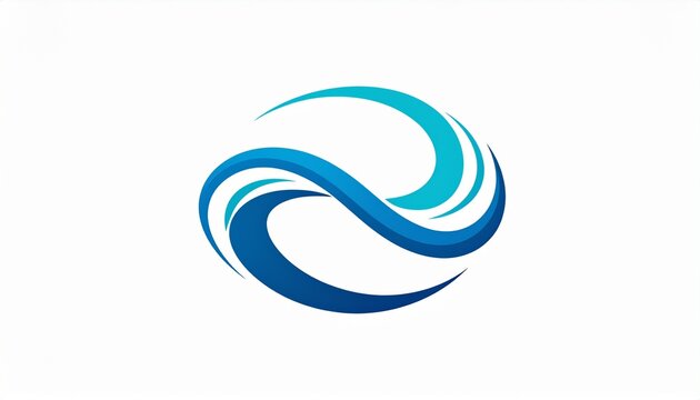 A minimalist abstract logo featuring swirling blue wave shapes on a plain white background.