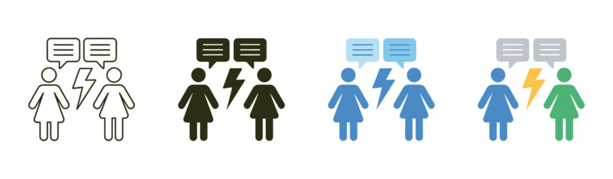 Interpersonal conflict icon set, multiple style collection, relationship disagreement tension argument communication dispute misunderstanding social interaction symbols