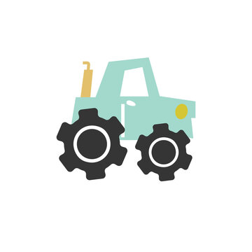 Cute cartoon tractor vector illustration for kids t-shirt design and animation use