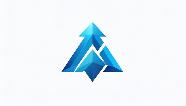 A stylized blue geometric logo featuring an upward pointing arrow shape on a white.