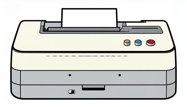 Retro 1990s dot matrix printer illustration in flat 2D cartoon style