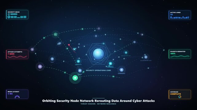 Orbiting Security Nodes and Rerouting Packets in Cybersecurity Network Animation