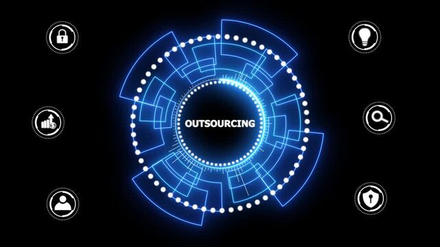 Business, Technology, Internet and network concept. Outsourcing Human Resources. glowing animation on black background.4k video.