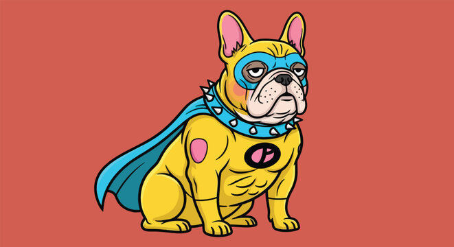 Superhero French Bulldog in Costume.
