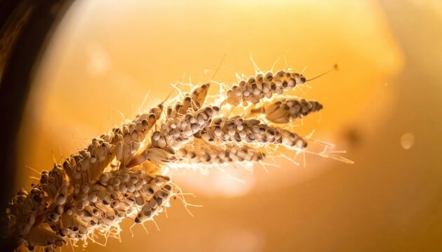 Close up of ripening golden wheat stalk in warm sunlight, highlighting agricultural abundance