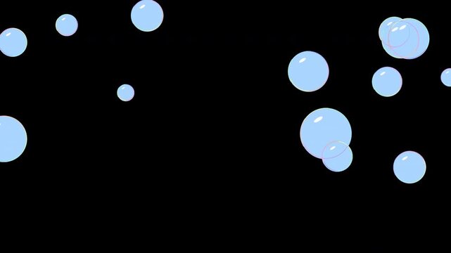 Animated light blue soap bubbles floating isolated on a black background, vector design element