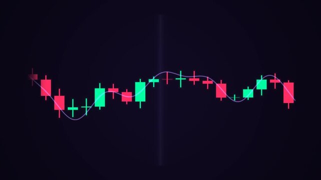 Set of eight candlestick financial charts showing stock market volatility and trading patterns on dark background
