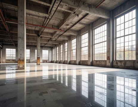 Sunlit Interior of an Abandoned Industrial Factory