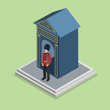 3D Isometric Flat Vector Illustration of The KingS Guard, British Soldier In Army Uniform
