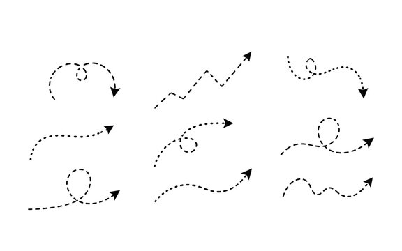 Creative set of dotted path arrows with zig-zag and loop directions